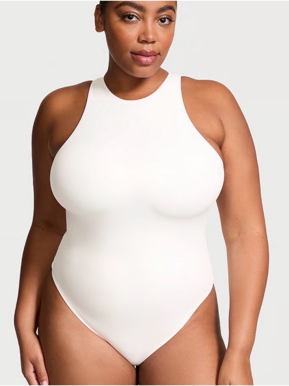 VS Sleeveless White High-Neck Bodysuit